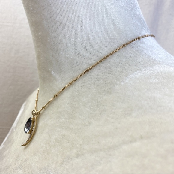 SEQUIN brand Gold tone Celestial crescent moon Crystal Pendant Necklace - Picture 2 of 5